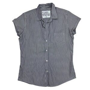 Frank & Eileen Black/White Striped Button-Down Short Sleeve Pocket Top Women's L